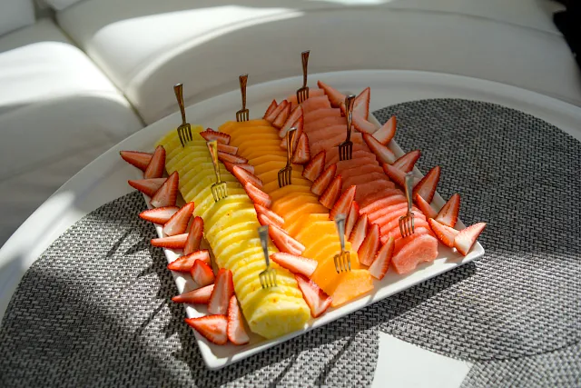 Fresh fruit served on a yacht deck