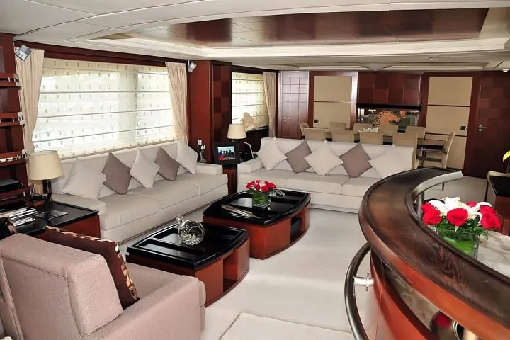 Main salon with sofas aboard the Azimut 105