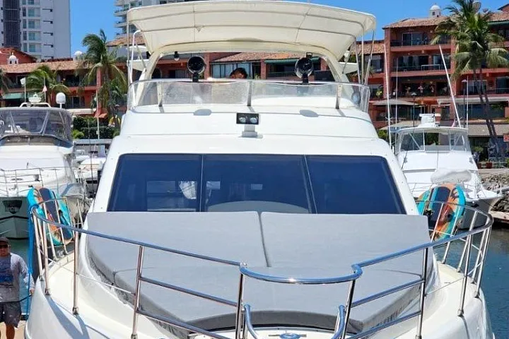 The Azimut 58 Fly seen from the bow while moored