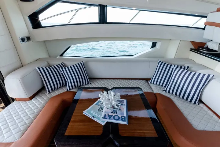 Lower lounge aboard the Marquis 50