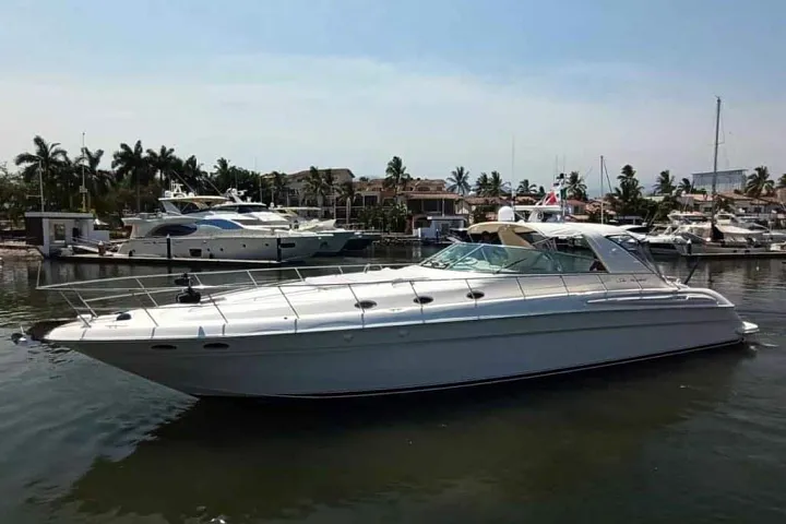 The Sea Ray 60 moored in a marina