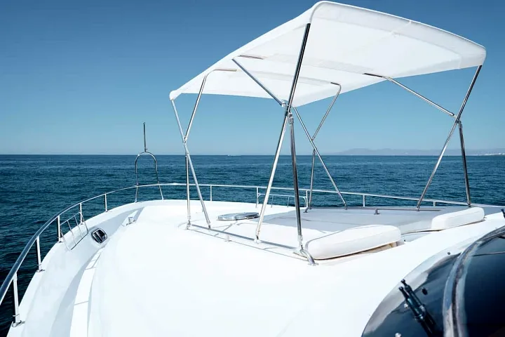 Flybridge with canopy aboard the VTech 65