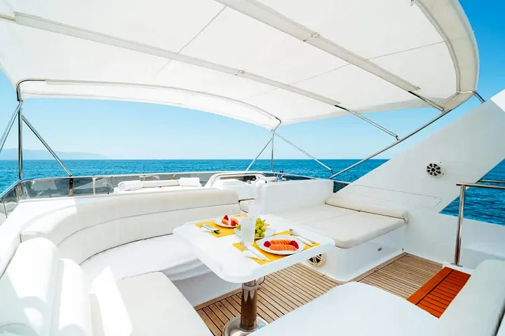 Flybridge lounge aboard the VTech 65